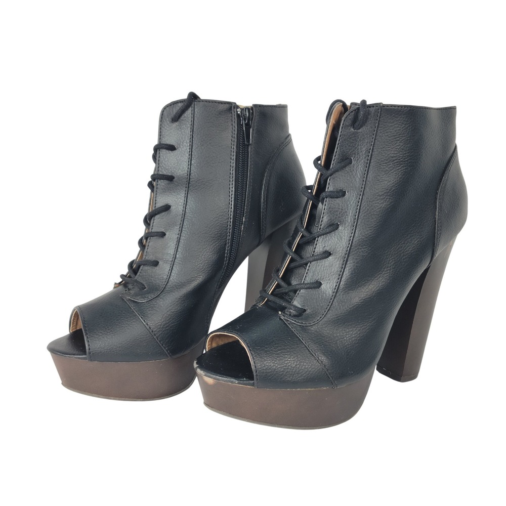Charlotte Russe Lace Up Peep Toe Booties Women 8 Black Platform Whimsigoth Goth